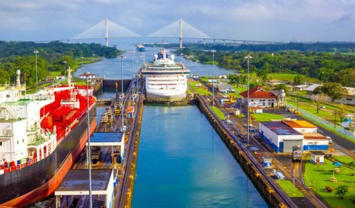 View of Panama Canal from cruise ship at Panama
